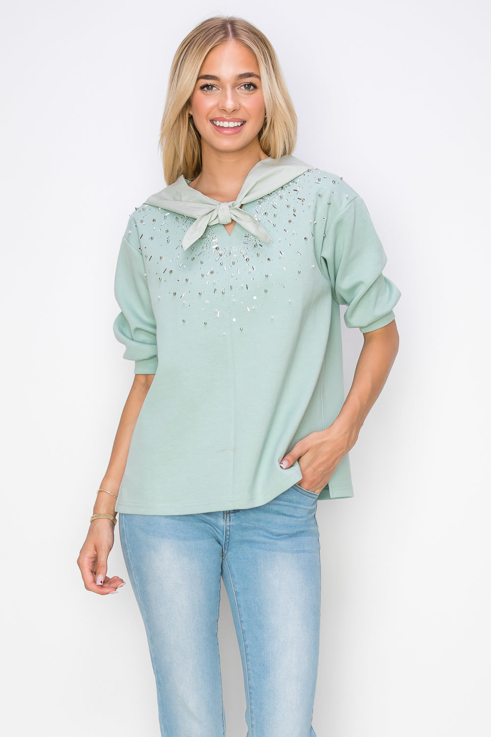 Karnie Prima Cotton Knit Top with Sparkling Studs & Detachable Hoodie