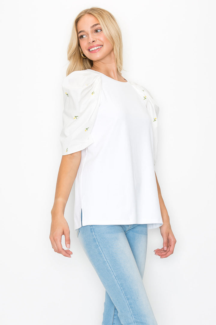 Runa Pointe Knit Top with Embroidered Summer Flowers