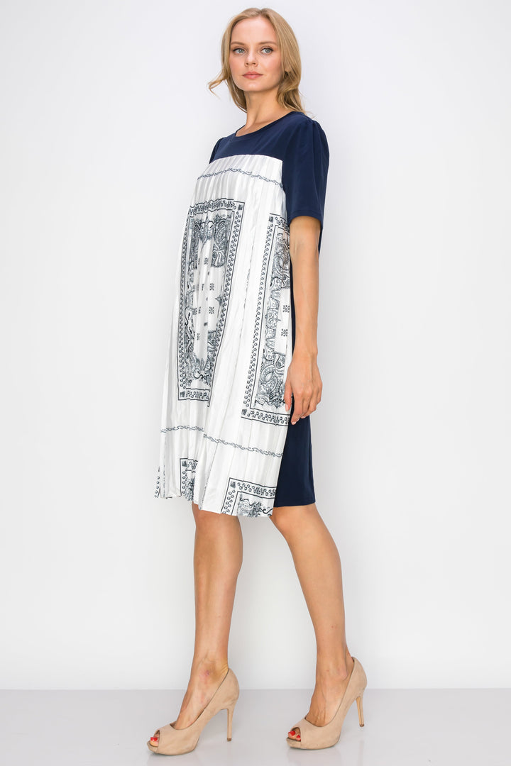 Renyta Dress with Novelty Front Printed Pleating