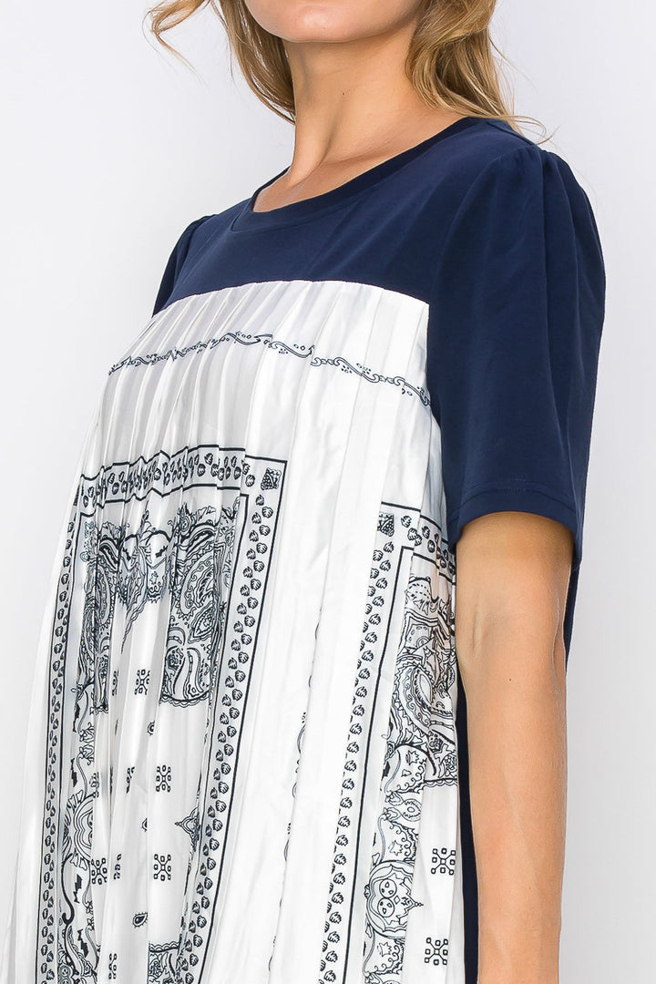 Renyta Dress with Novelty Front Printed Pleating