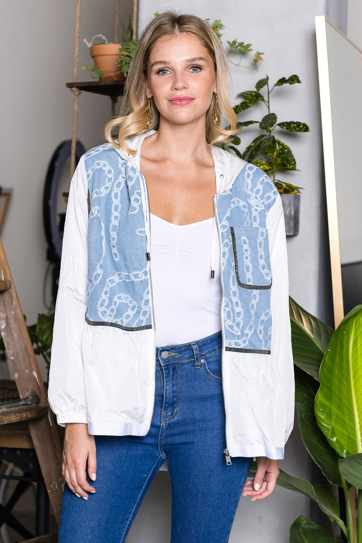 Joan Light Weight Jacket with Denim & Beading Trim