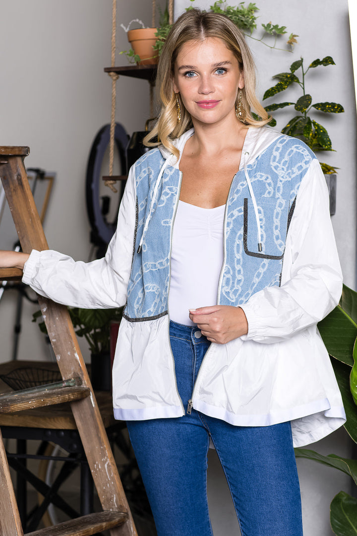 Joan Light Weight Jacket with Denim & Beading Trim