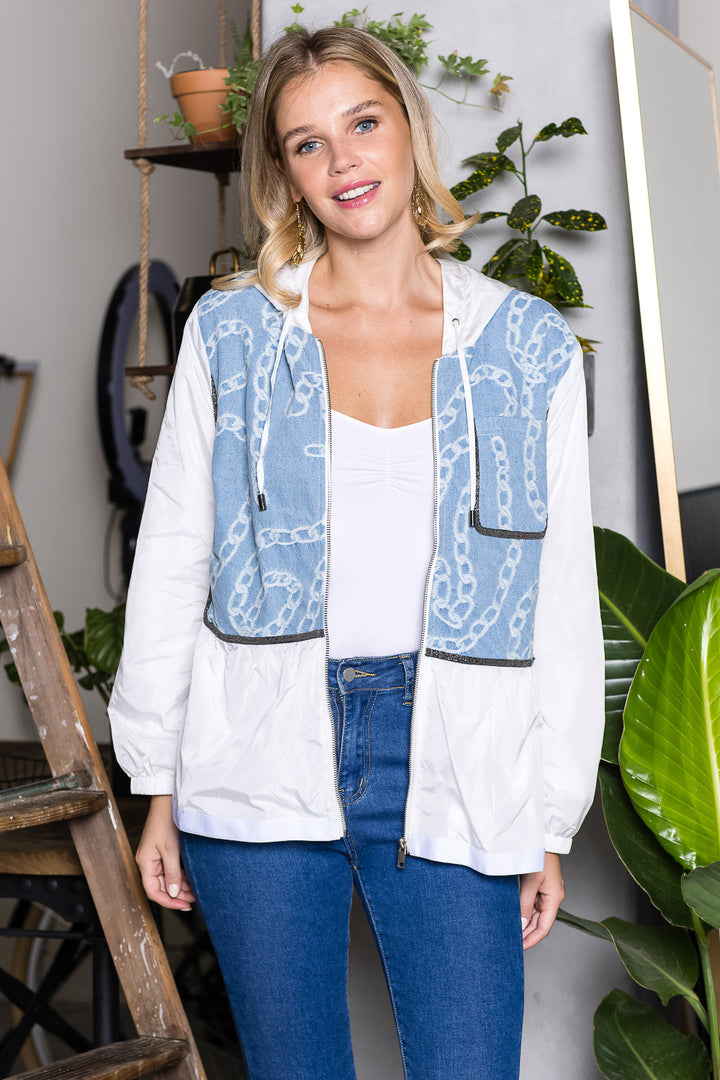 Joan Light Weight Jacket with Denim & Beading Trim