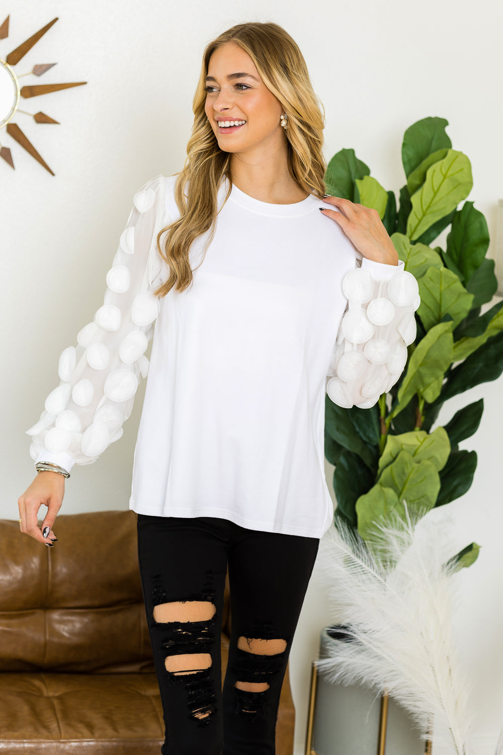 Rinna Pointe Knit Top with Mesh Lace Circle