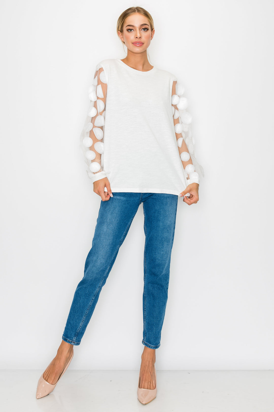 Rinna Pointe Knit Top with Mesh Lace Circle