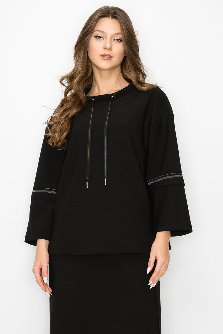 Kayla Crepe Knit Top with Beading Trim