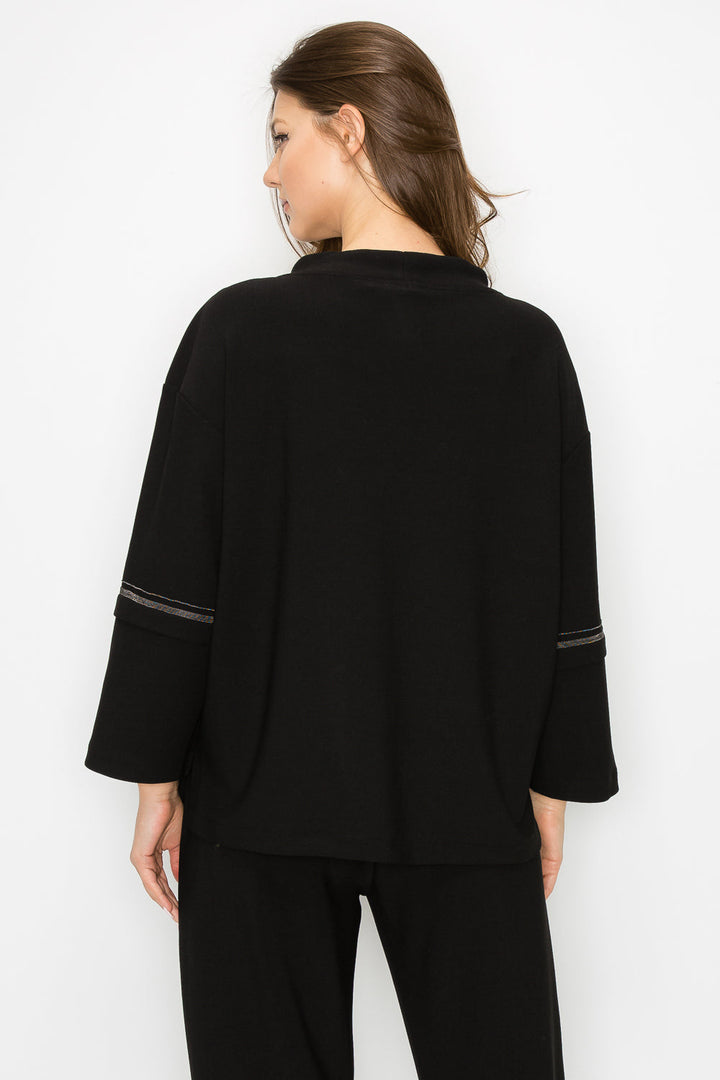 Kayla Crepe Knit Top with Beading Trim