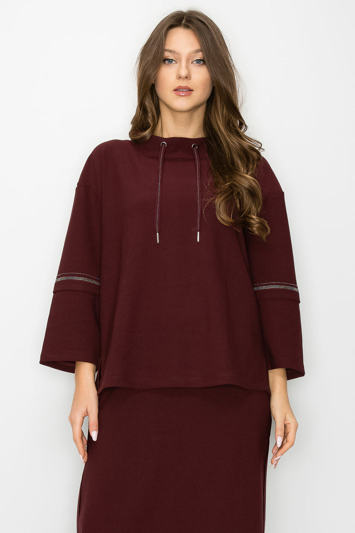 Kayla Crepe Knit Top with Beading Trim