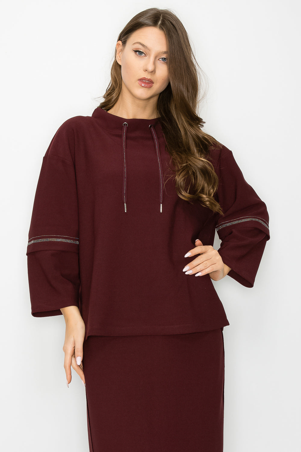 Kayla Crepe Knit Top with Beading Trim