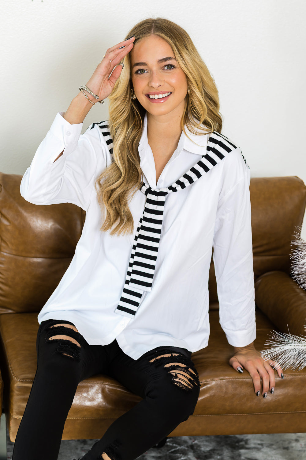 Willette Top with Stripe Front Ties