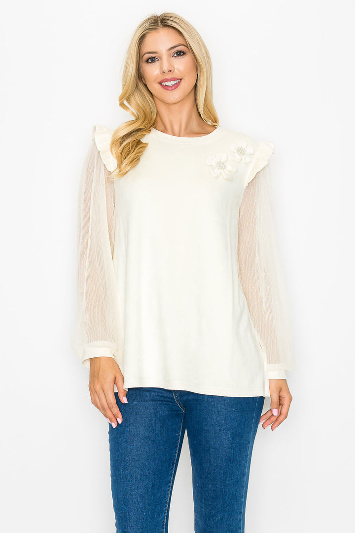 Anastasia Stretch Suede Top with Detachable Flowers