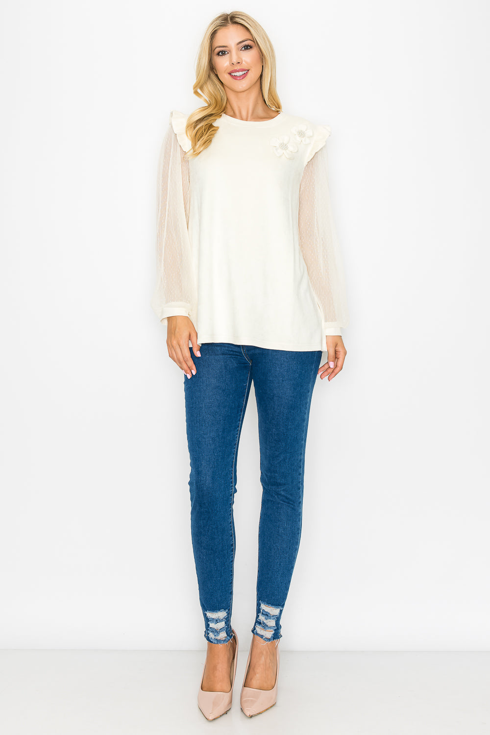 Anastasia Stretch Suede Top with Detachable Flowers