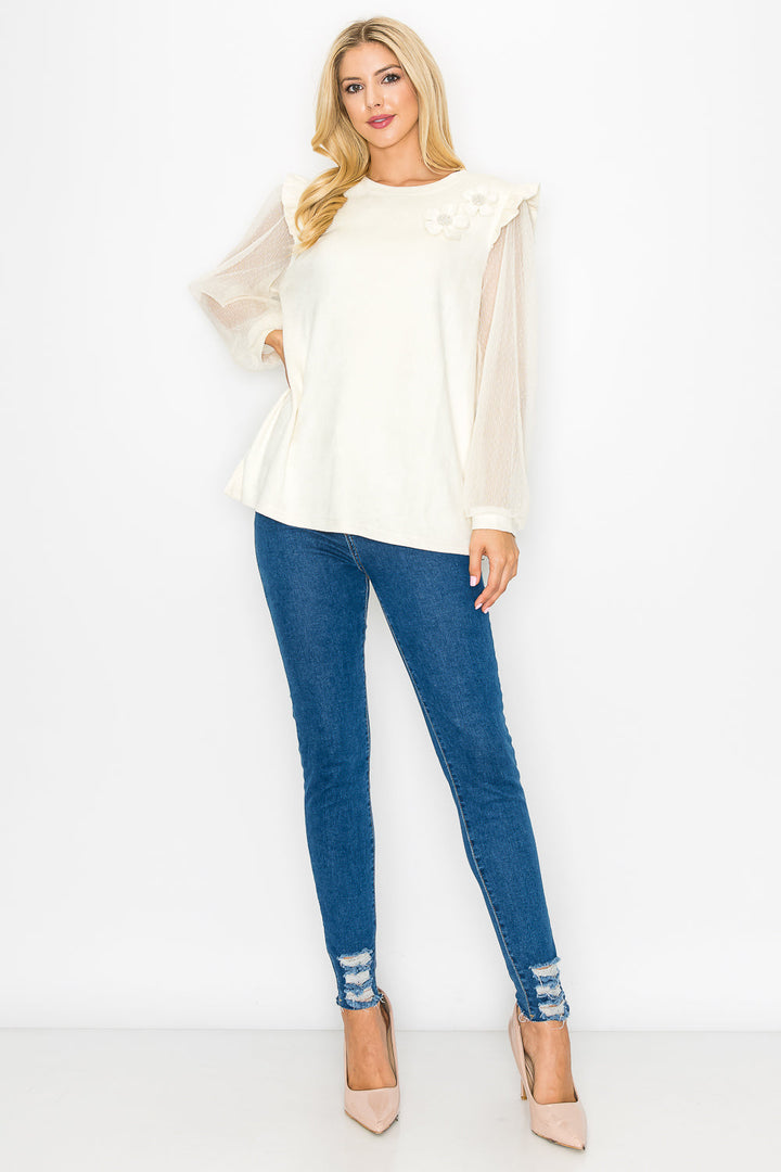 Anastasia Stretch Suede Top with Detachable Flowers