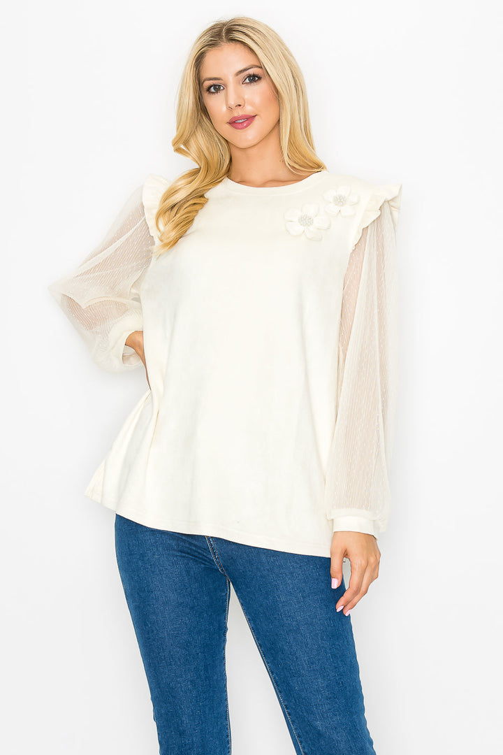 Anastasia Stretch Suede Top with Detachable Flowers