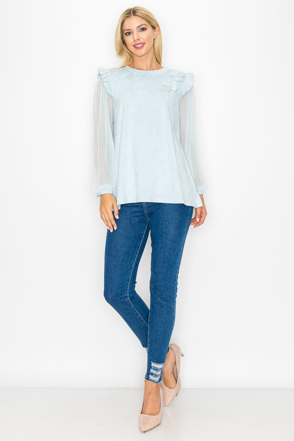 Anastasia Stretch Suede Top with Detachable Flowers