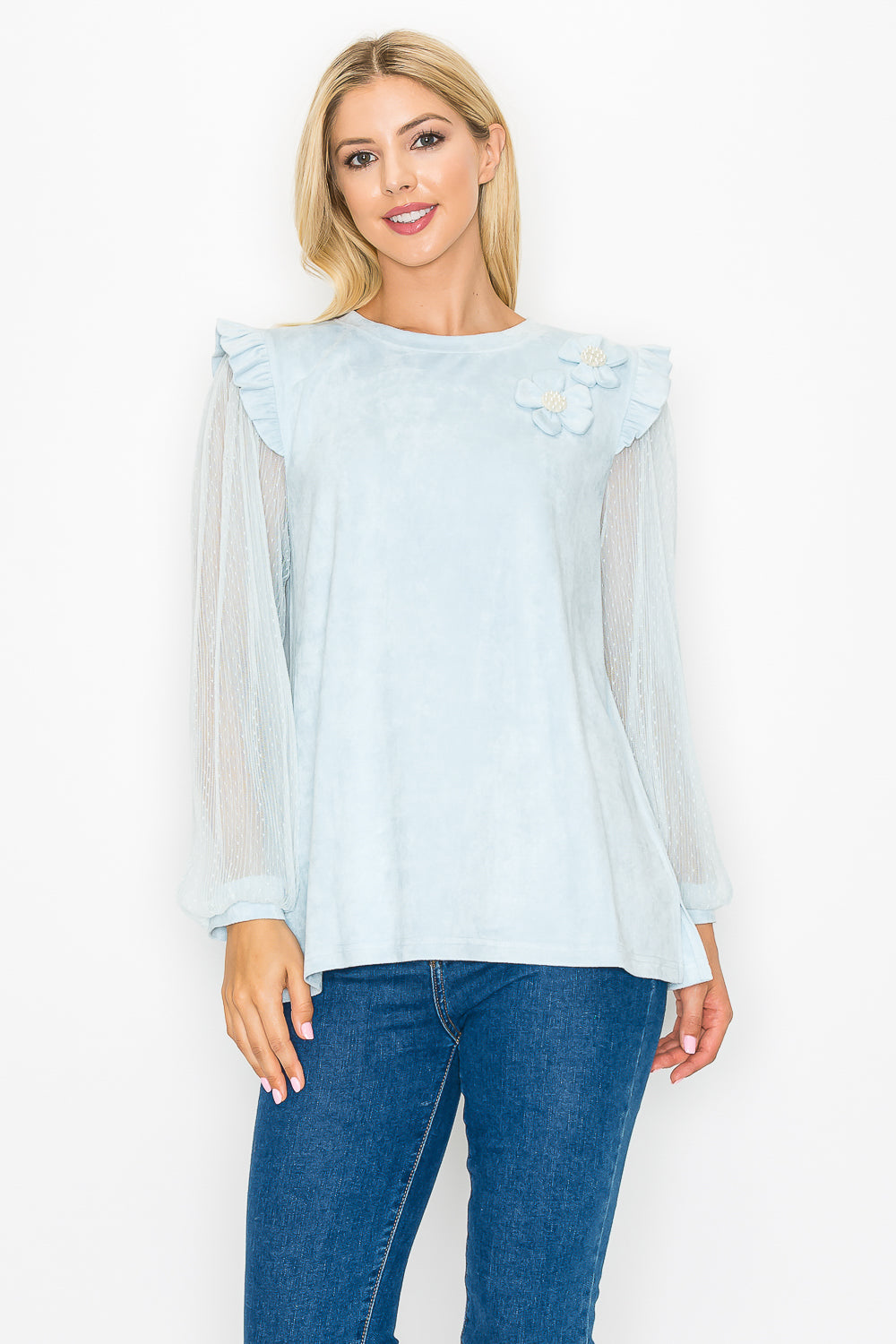 Anastasia Stretch Suede Top with Detachable Flowers