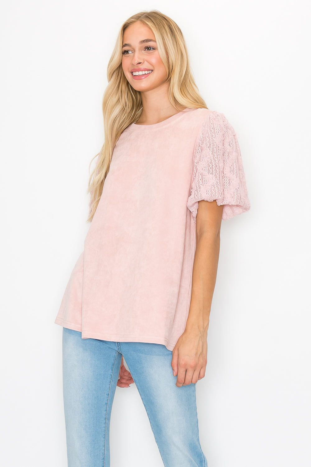 Adelle Stretch Suede Top with Lace