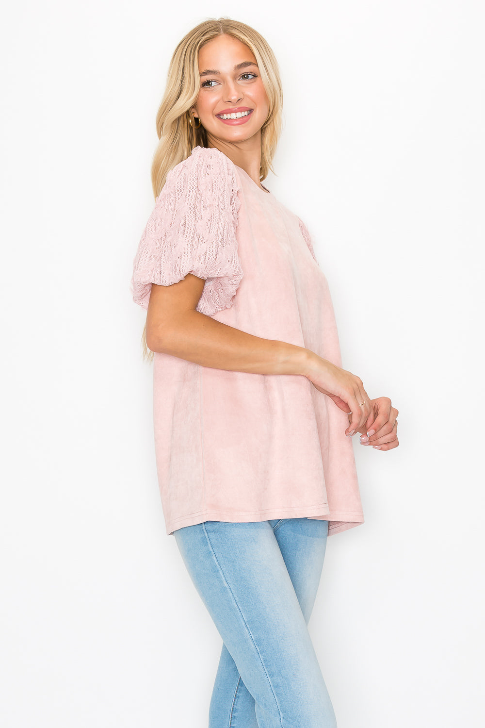 Adelle Stretch Suede Top with Lace