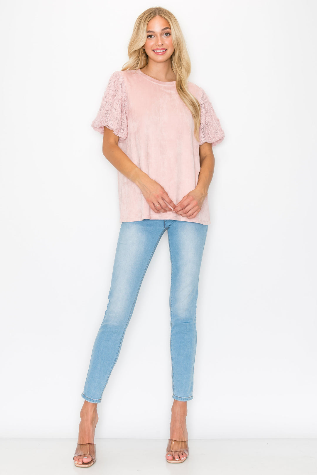 Adelle Stretch Suede Top with Lace