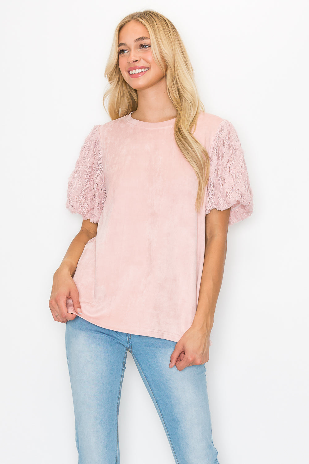 Adelle Stretch Suede Top with Lace