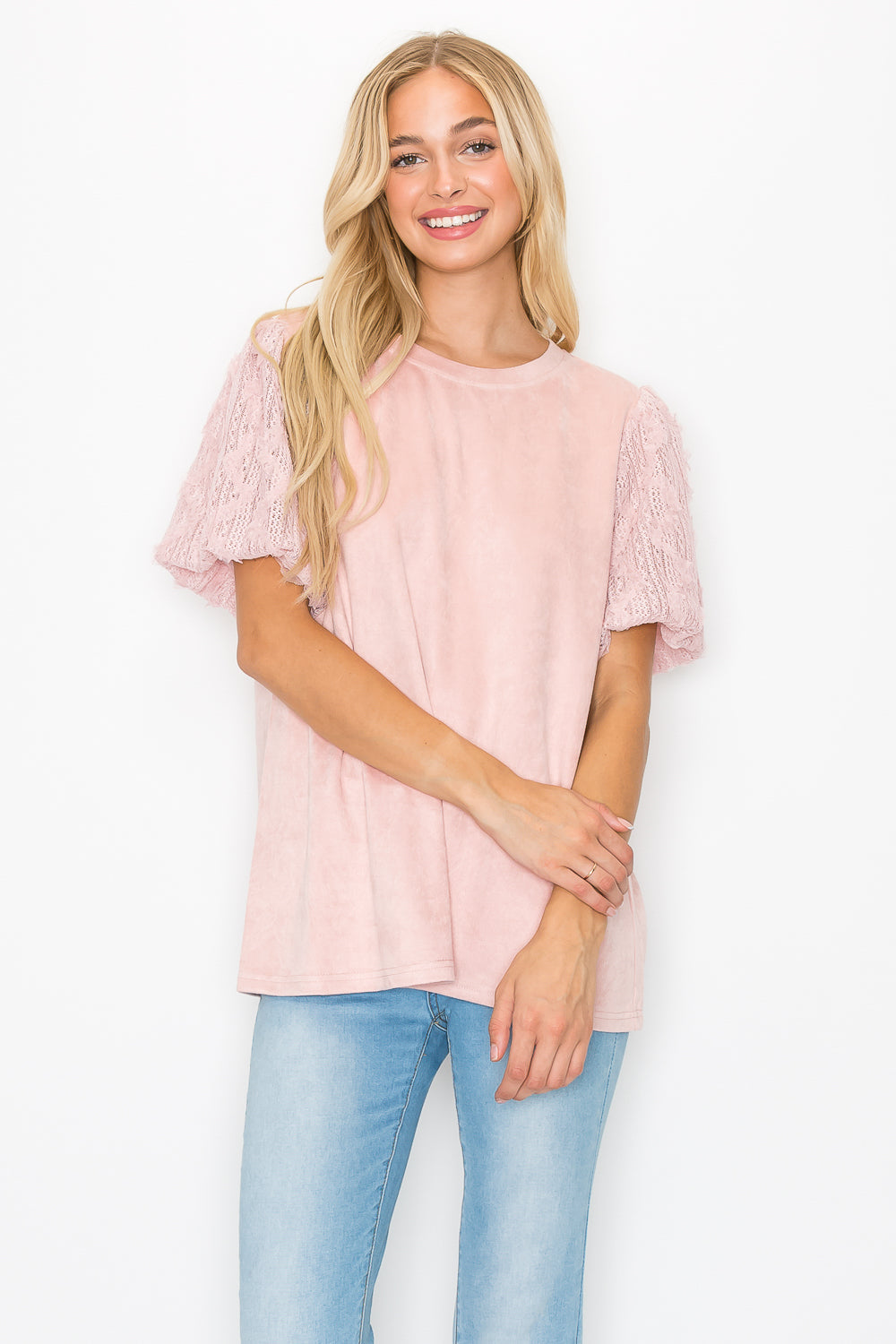 Adelle Stretch Suede Top with Lace