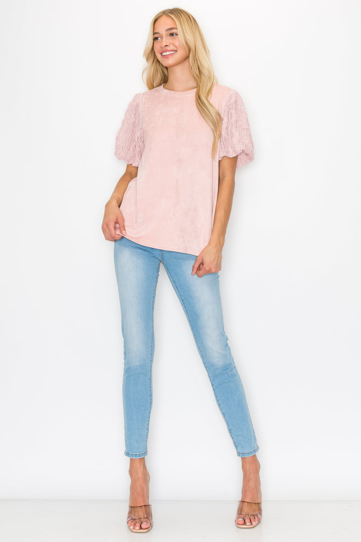 Adelle Stretch Suede Top with Lace