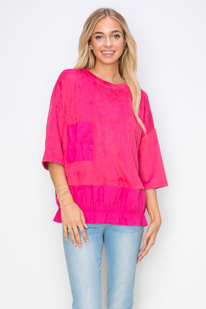 Amy Stretch Suede Top with Cotton Poplin