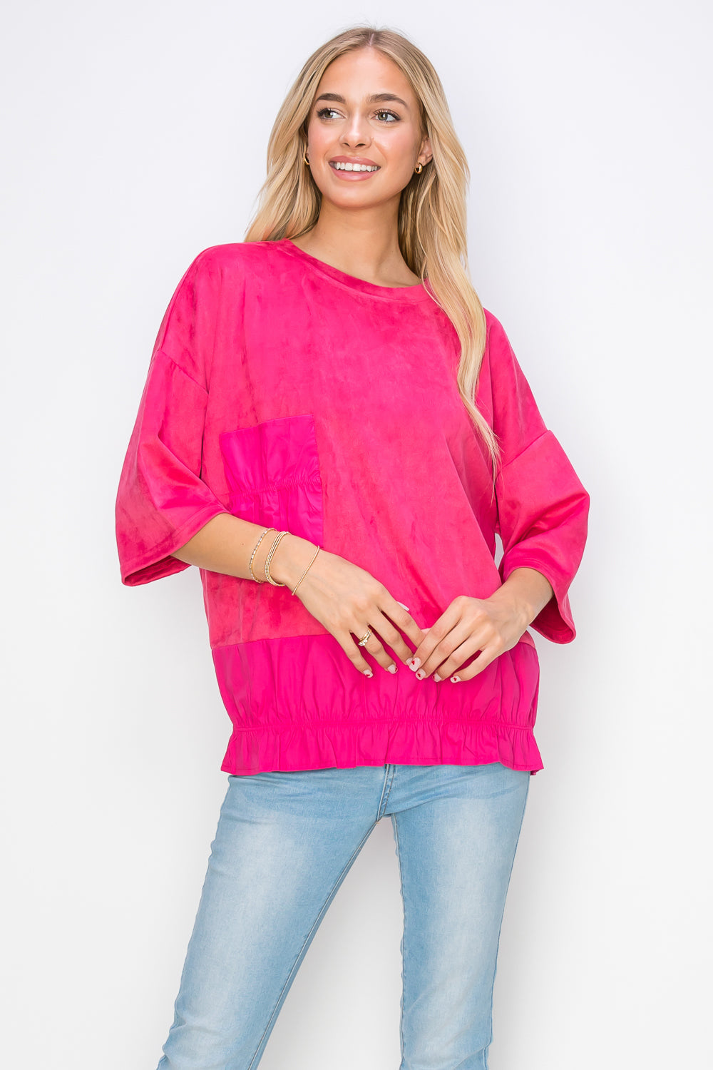 Amy Stretch Suede Top with Cotton Poplin