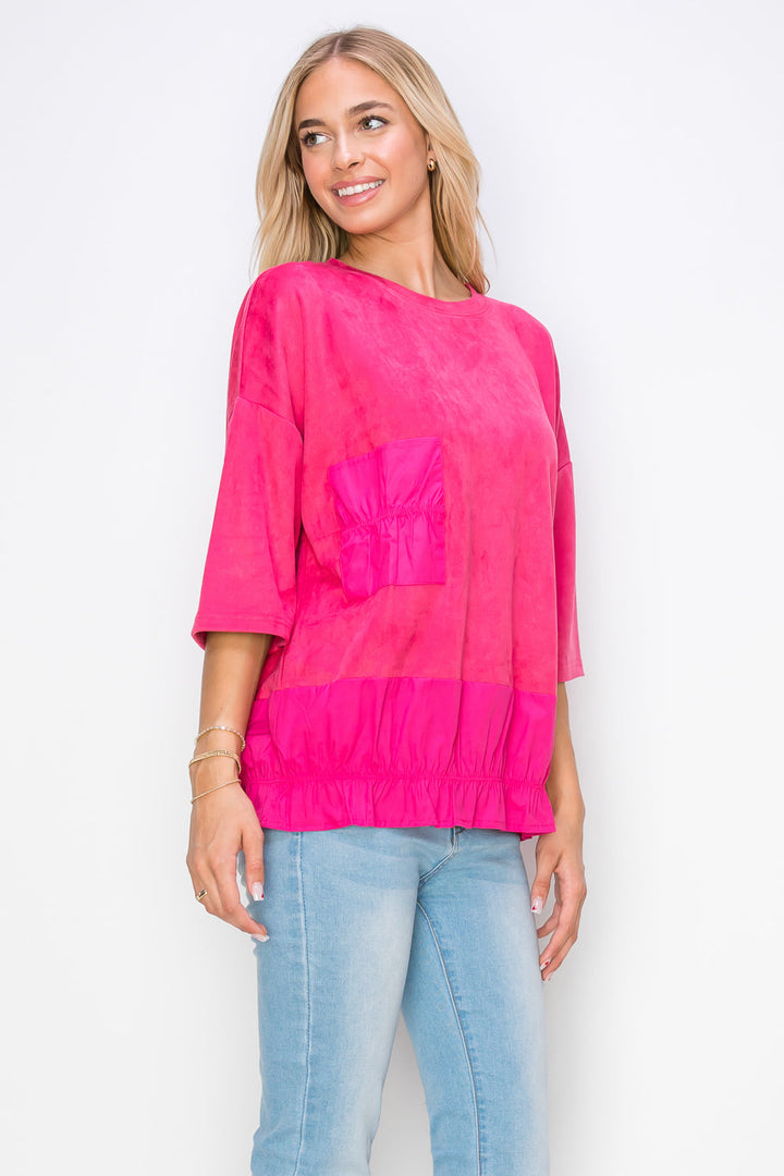 Amy Stretch Suede Top with Cotton Poplin