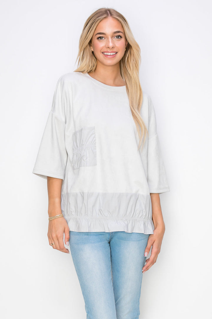 Amy Stretch Suede Top with Cotton Poplin