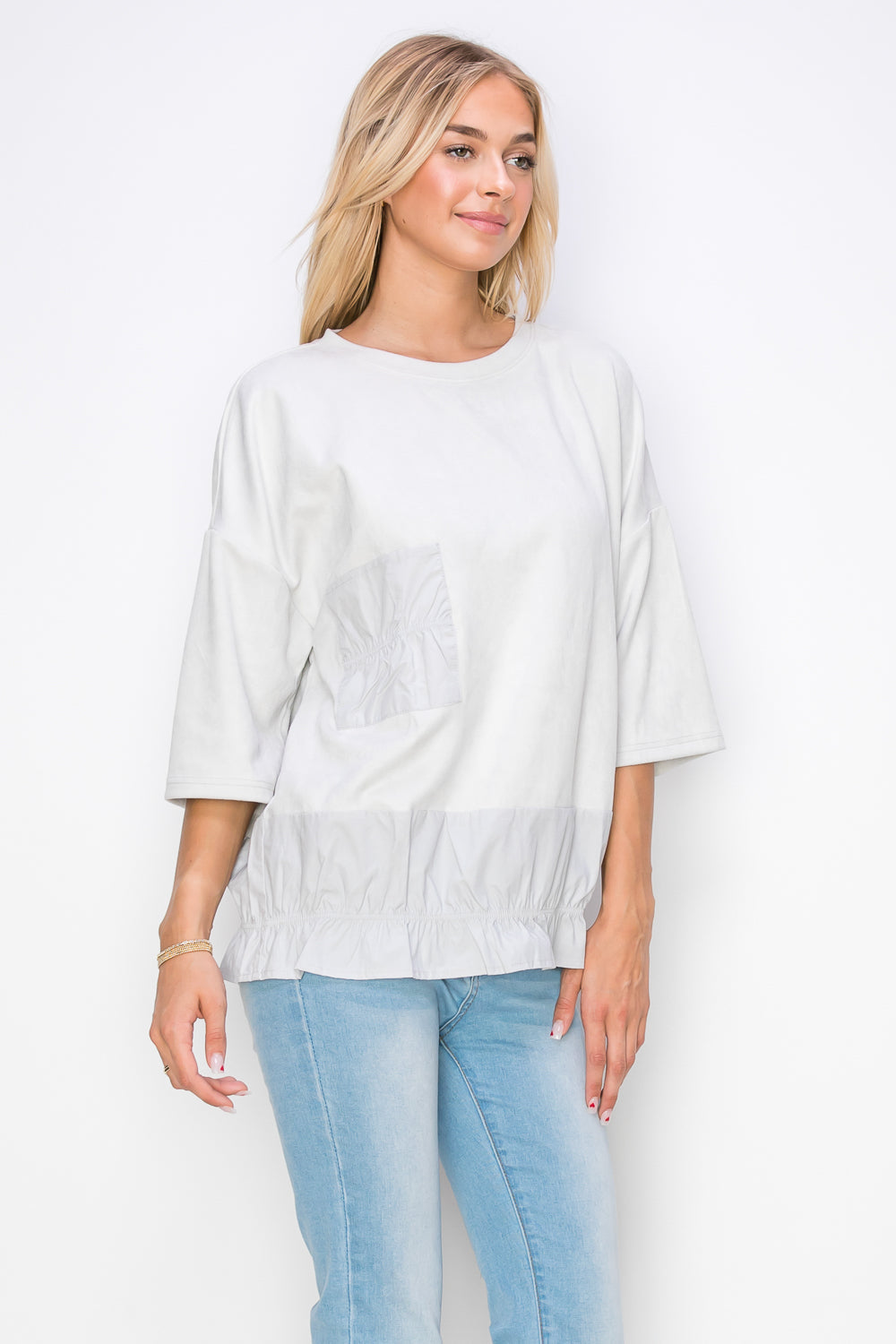 Amy Stretch Suede Top with Cotton Poplin