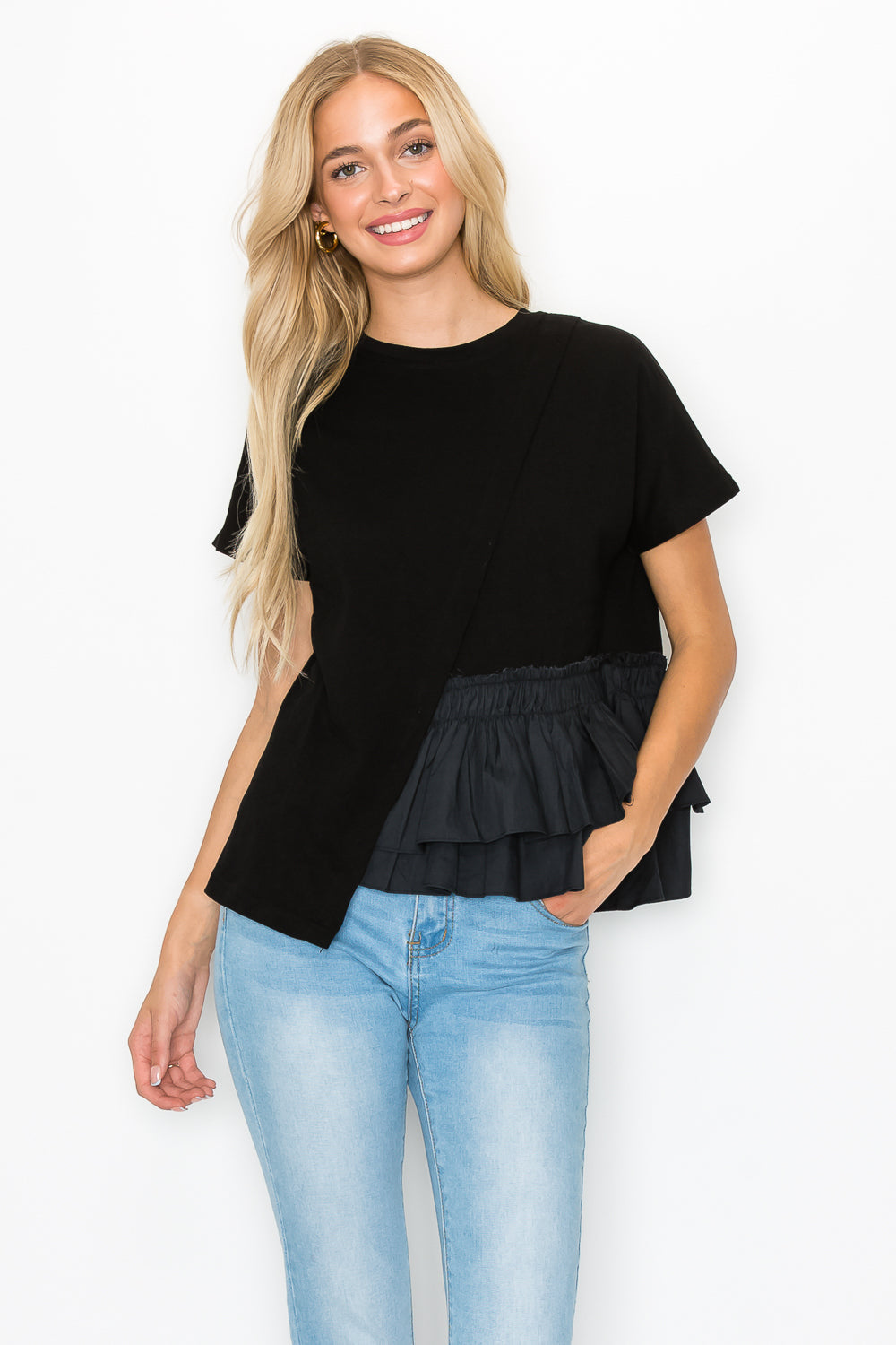 Rena Pointe Knit Top with Front Ruffling