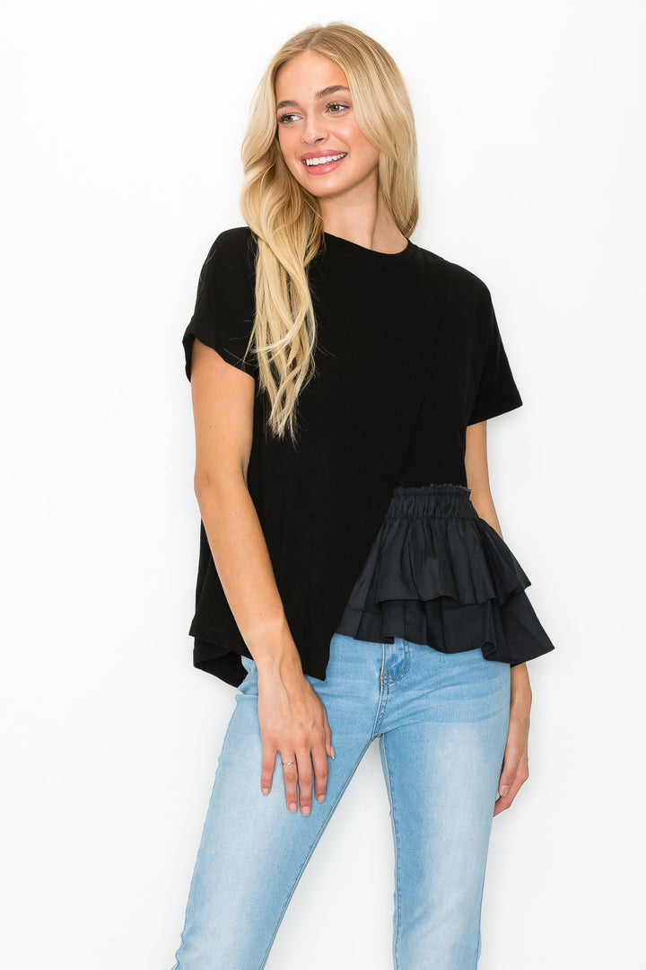 Rena Pointe Knit Top with Front Ruffling