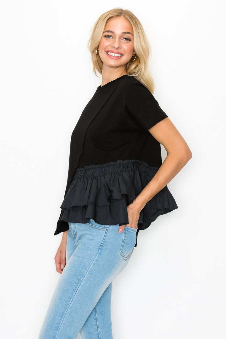 Rena Pointe Knit Top with Front Ruffling