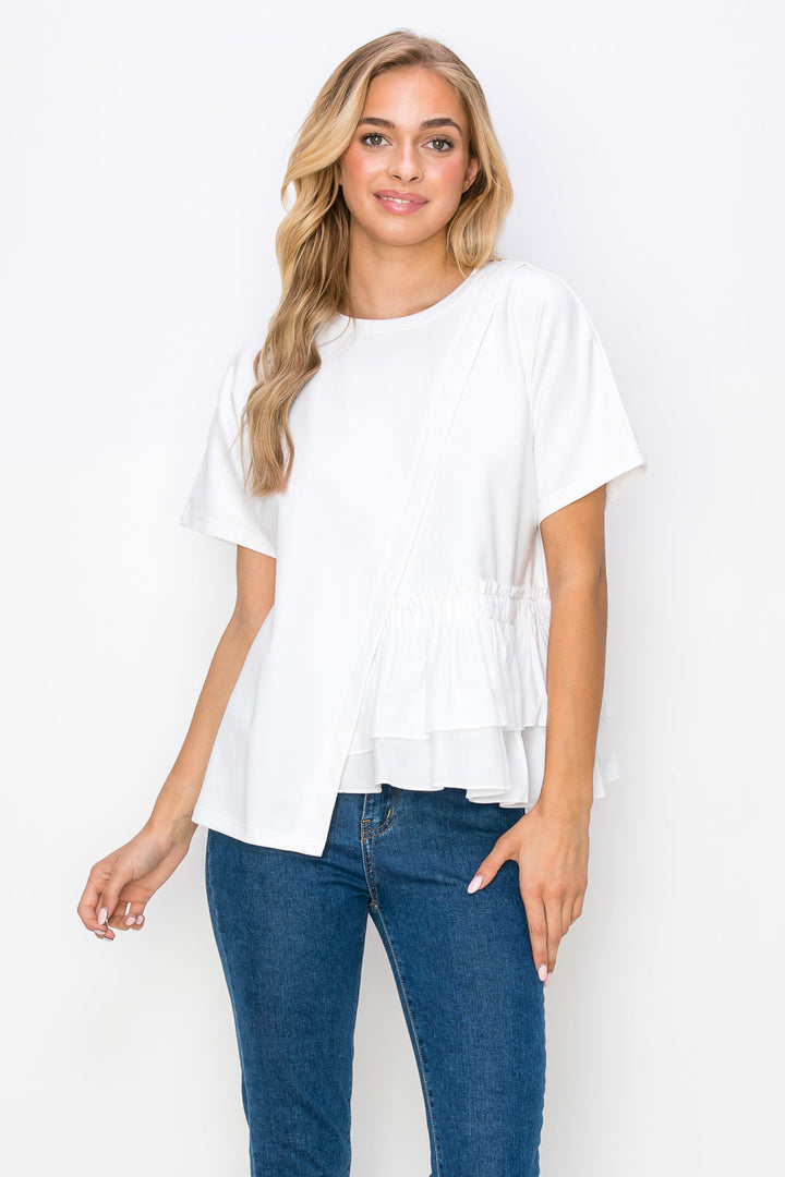 Rena Pointe Knit Top with Front Ruffling