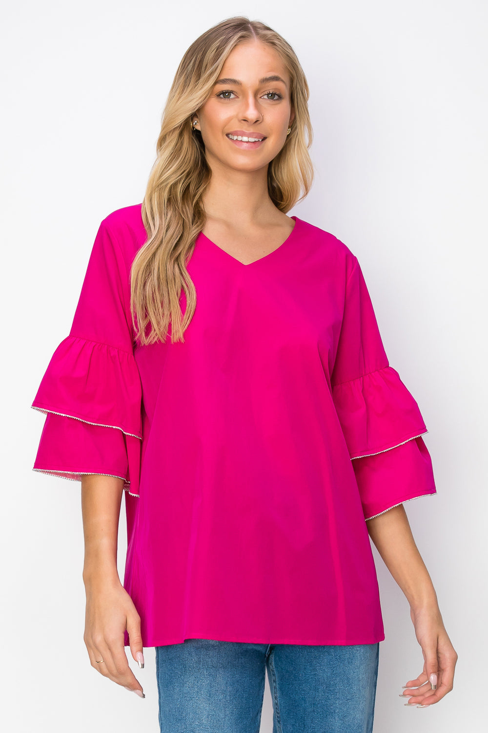 Wesenia Top with Ruffled Trimmed Beading