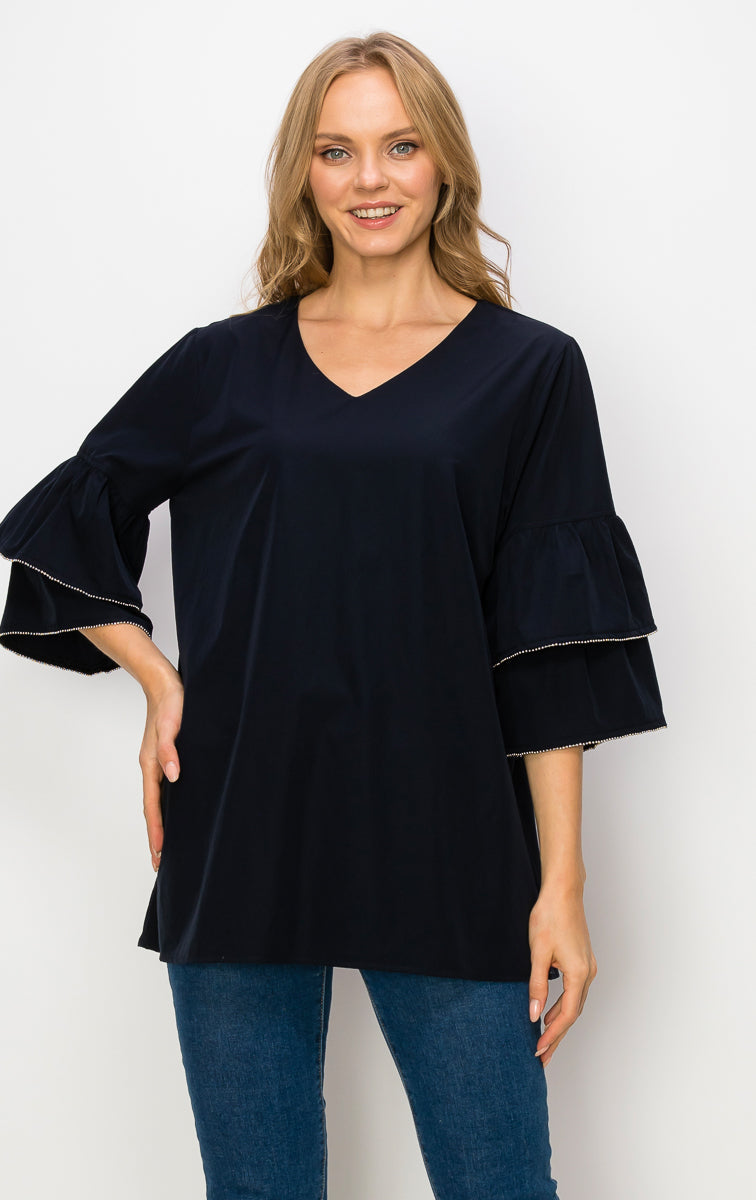 Wesenia Top with Ruffled Trimmed Beading