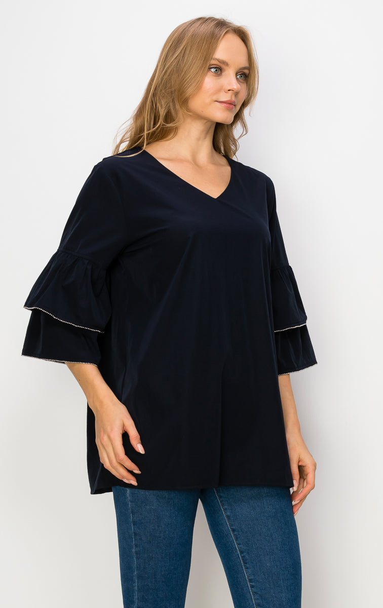 Wesenia Top with Ruffled Trimmed Beading