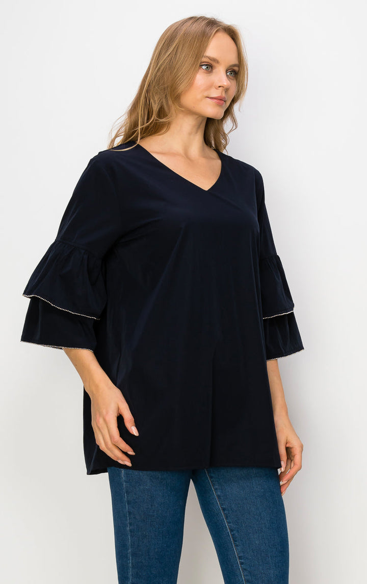 Wesenia Top with Ruffled Trimmed Beading