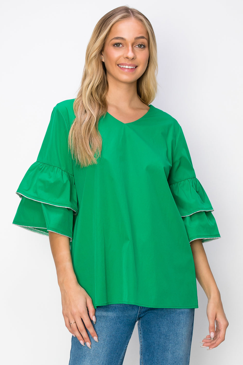 Wesenia Top with Ruffled Trimmed Beading