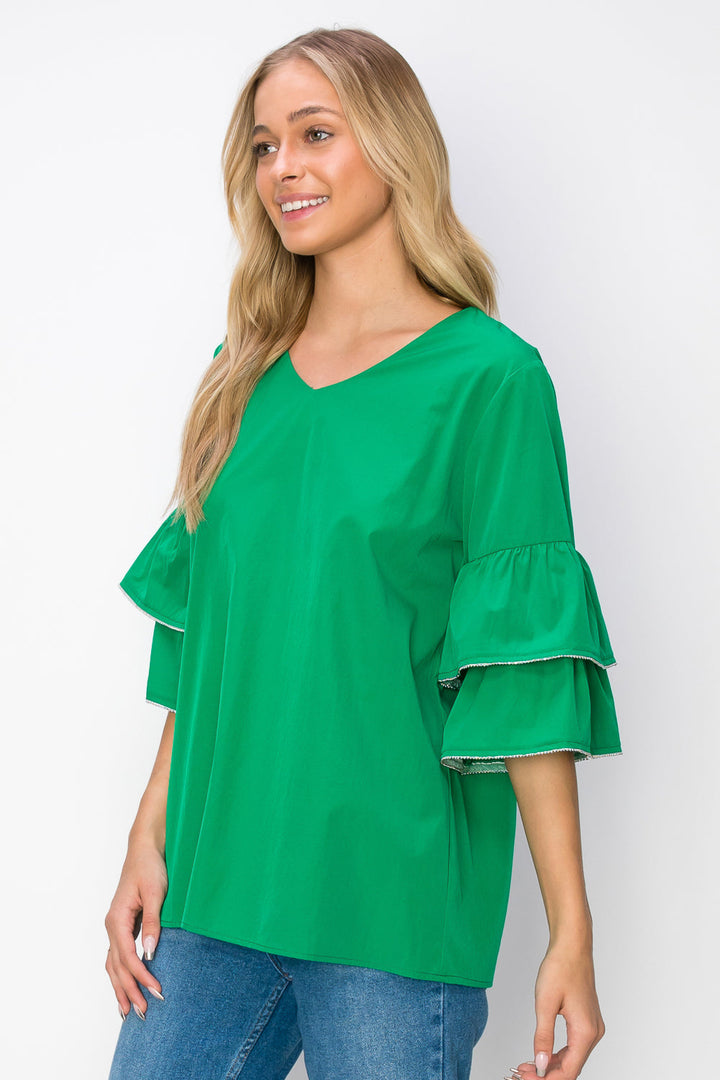 Wesenia Top with Ruffled Trimmed Beading