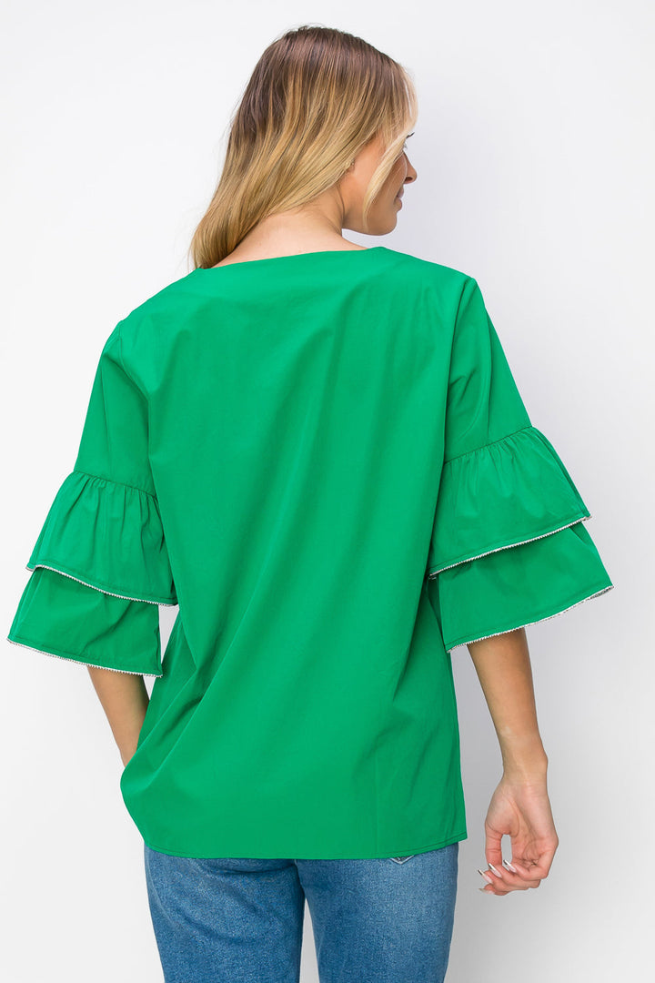 Wesenia Top with Ruffled Trimmed Beading