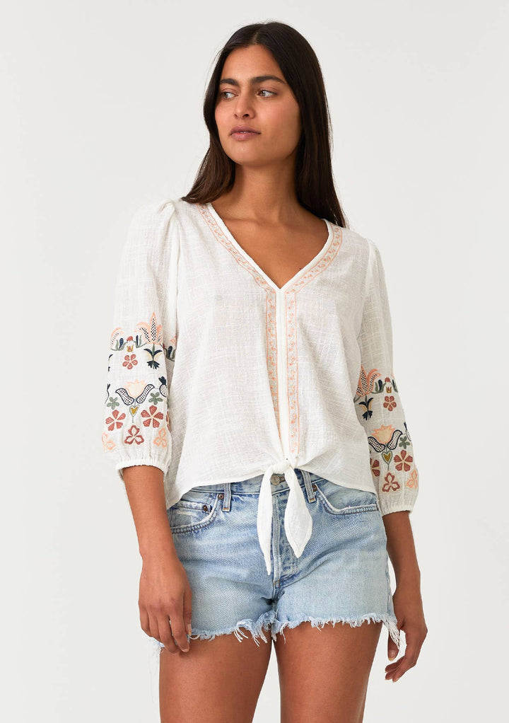 FLORAL EMBROIDERED TIE TOP