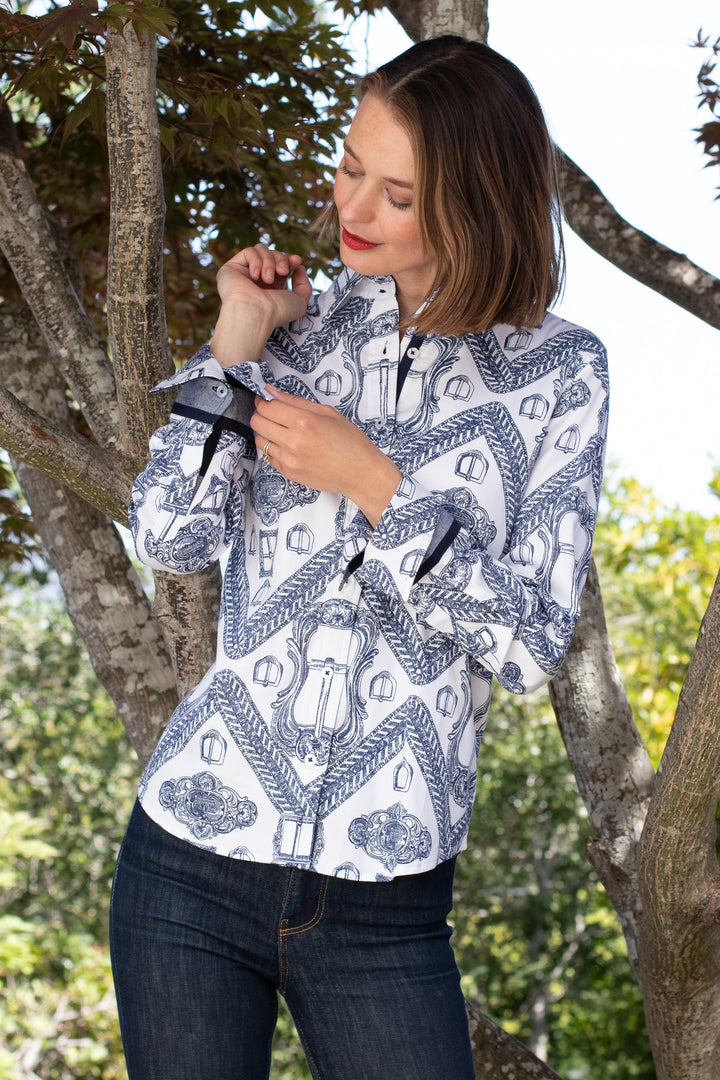 Rome Shirt Oversized Buckle Print Indigo and White