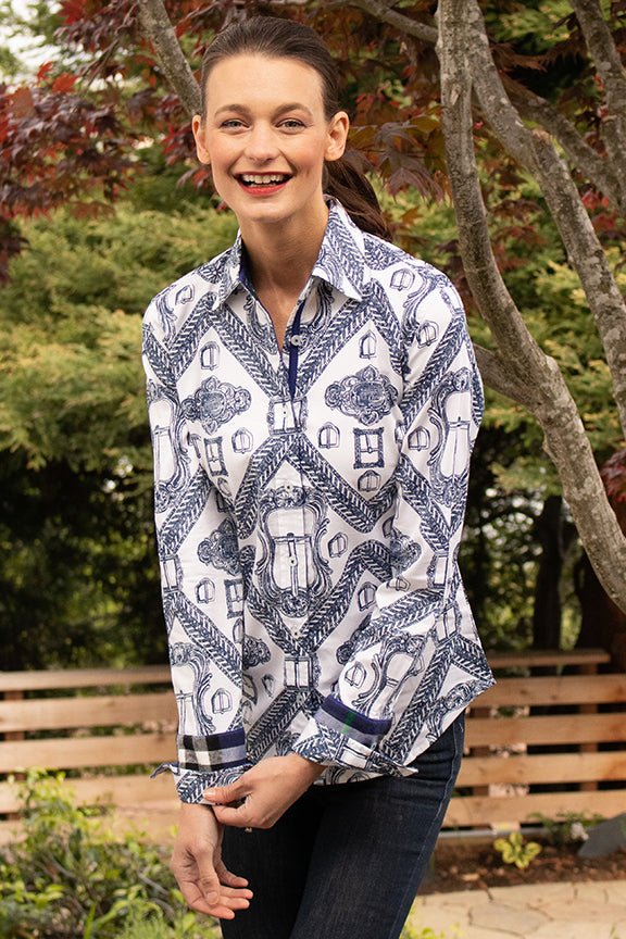 Rome Shirt Oversized Buckle Print Indigo and White