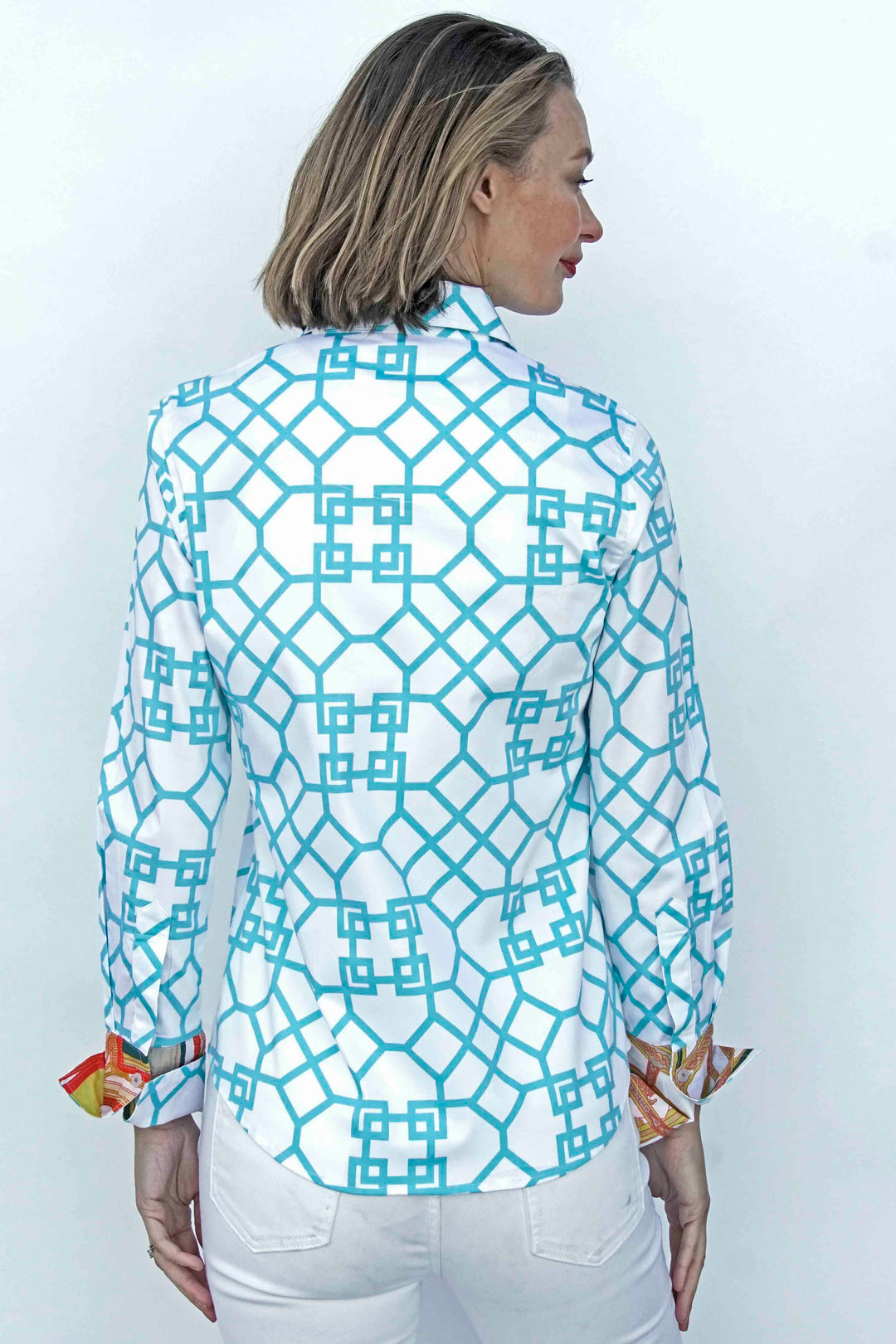 Rome Shirt Turq White Geometric Print