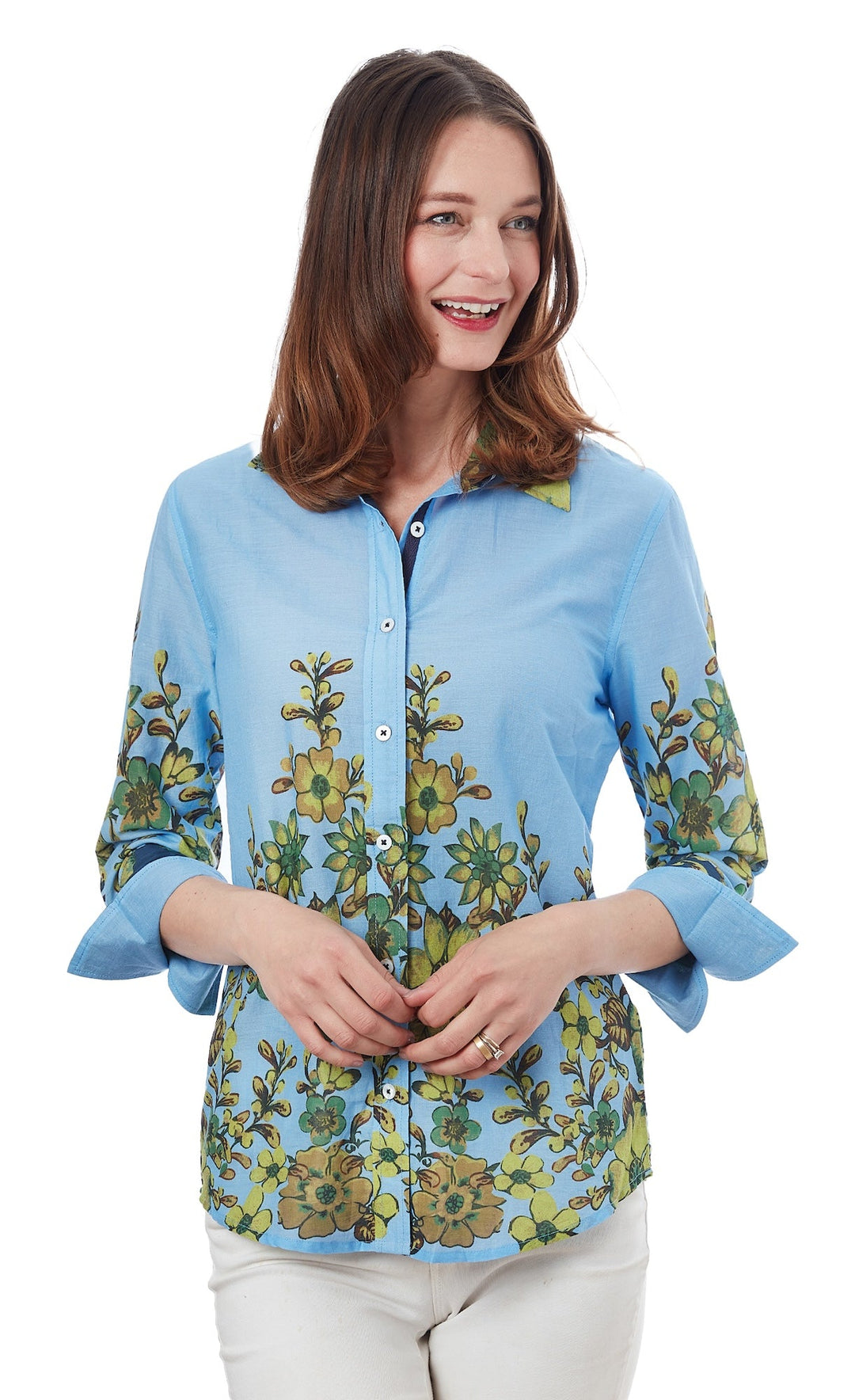 3/4 Sleeve Rome Shirt Light Blue And Leaves