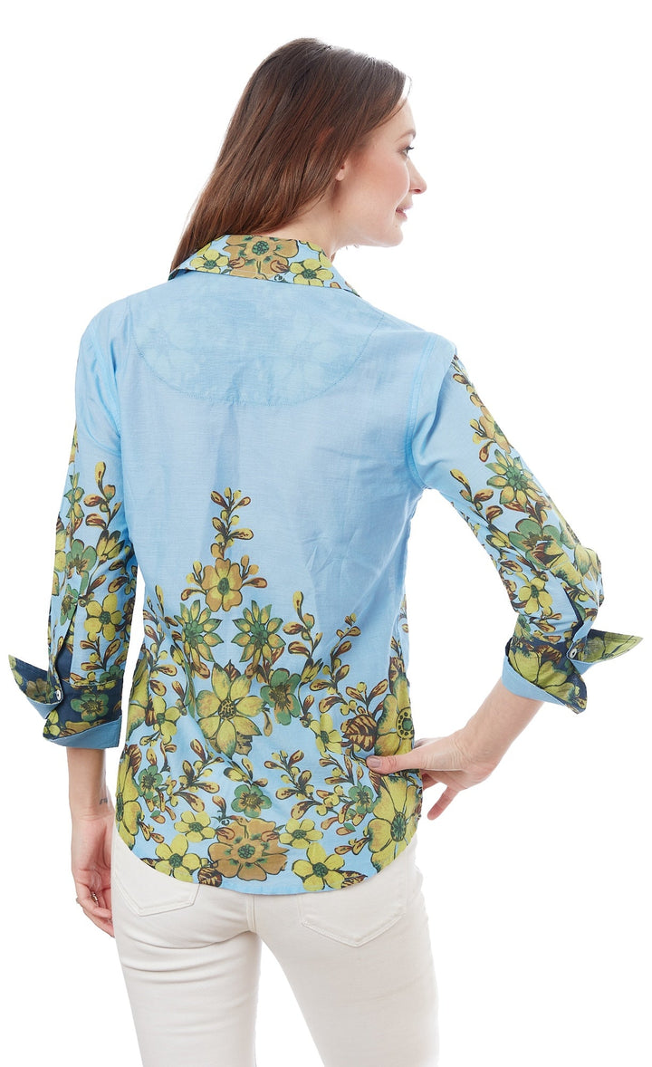 3/4 Sleeve Rome Shirt Light Blue And Leaves