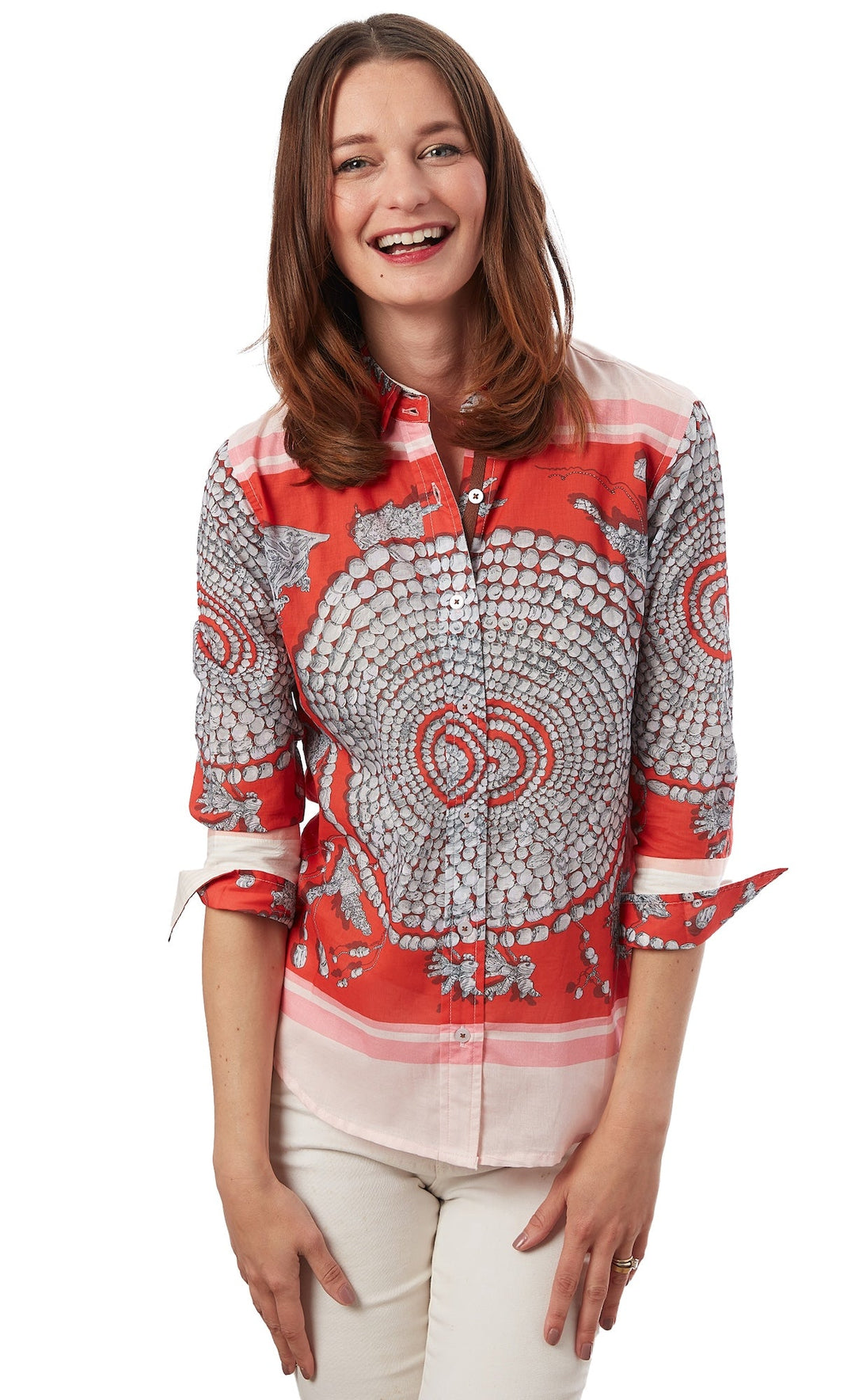 Rome 3/4 Sleeve Coral Print