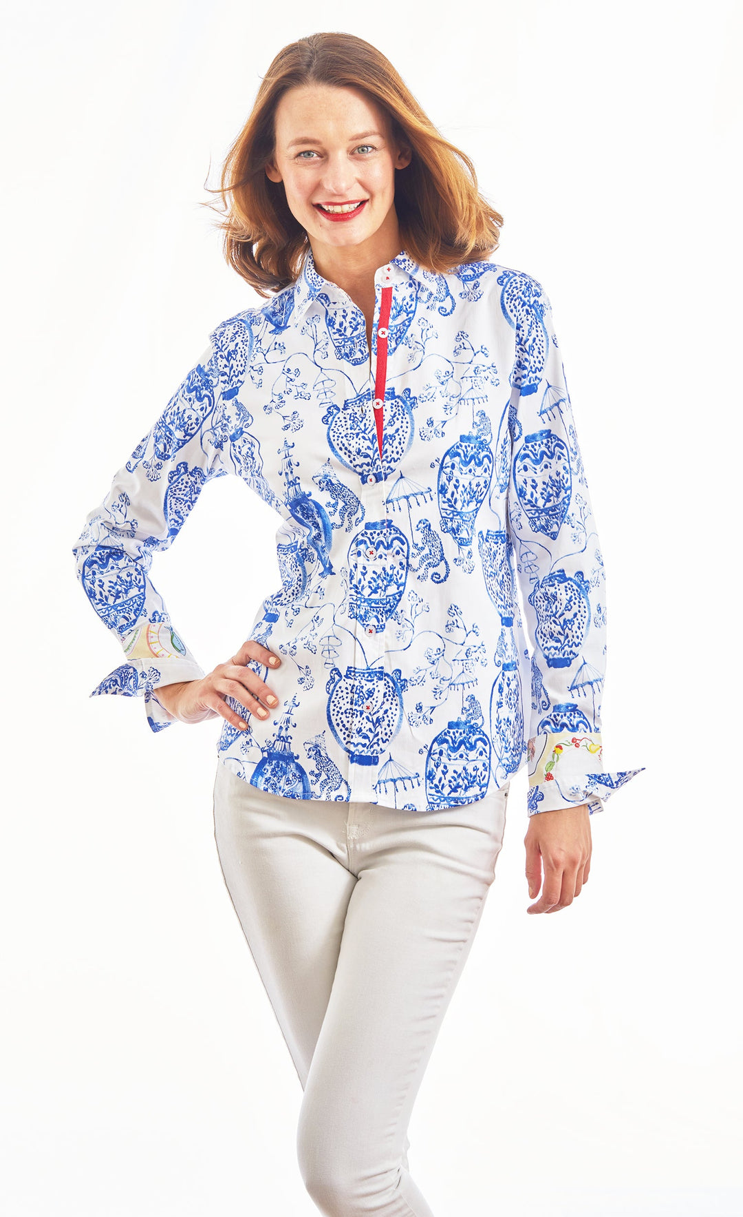 Rome Shirt White Ground Chinoiserie Print